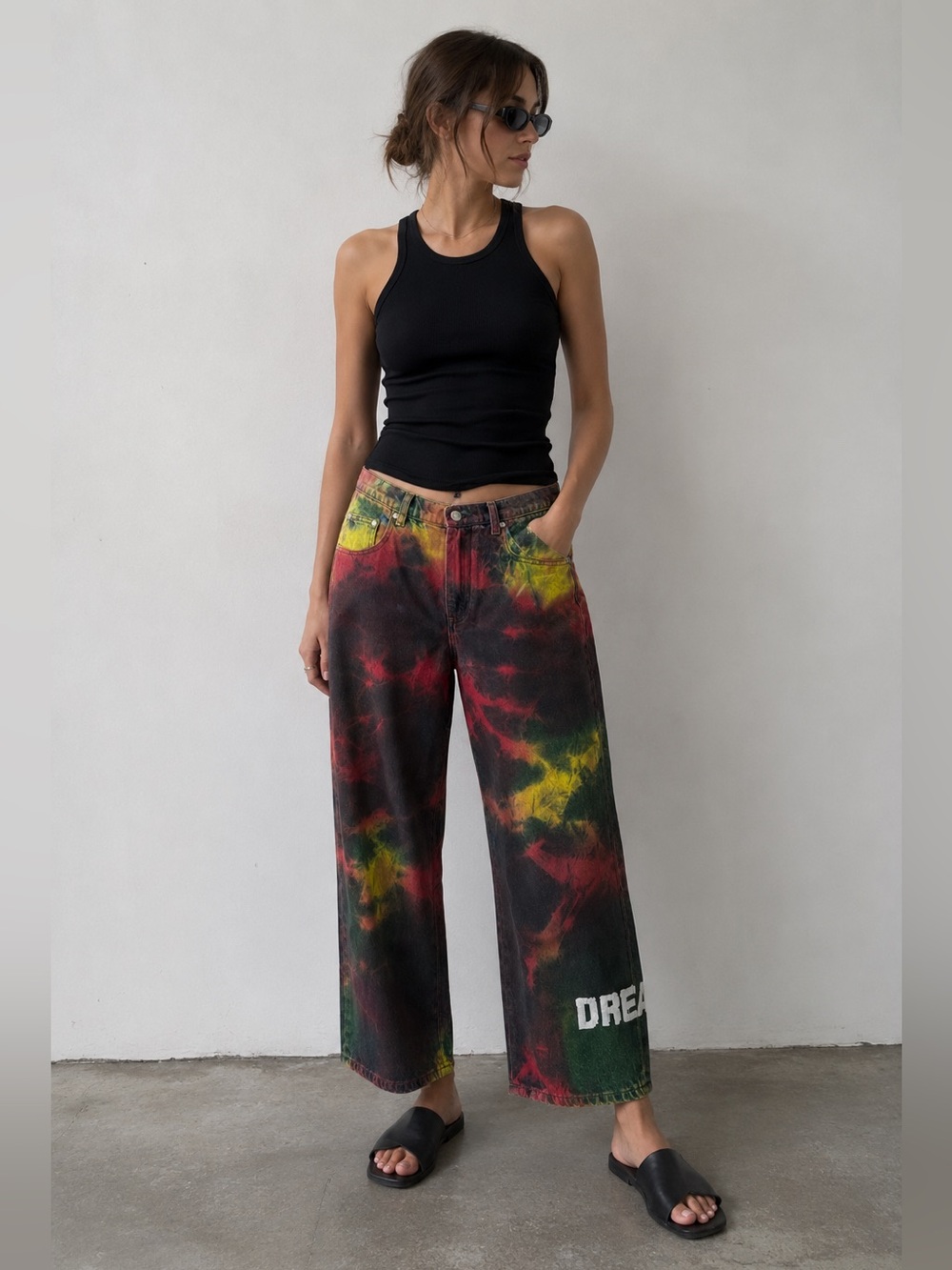 MSGM Milano Hand-Dyed Tie Dye Wide Leg Jeans DREAM Print Sz 42 Unique Piece
